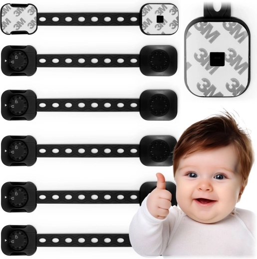 Detské bezpečnostné zámky na skrinky RICOKIDS, 6 ks, čierne