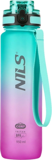 Tritánová fľaša na vodu NILS Camp 950 ml so sitkom – zeleno‑ružová