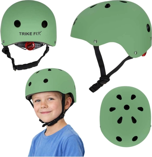 detská cyklistická prilba TRIKE FIX s LED, veľkosť M (55–58 cm), tmavozelená