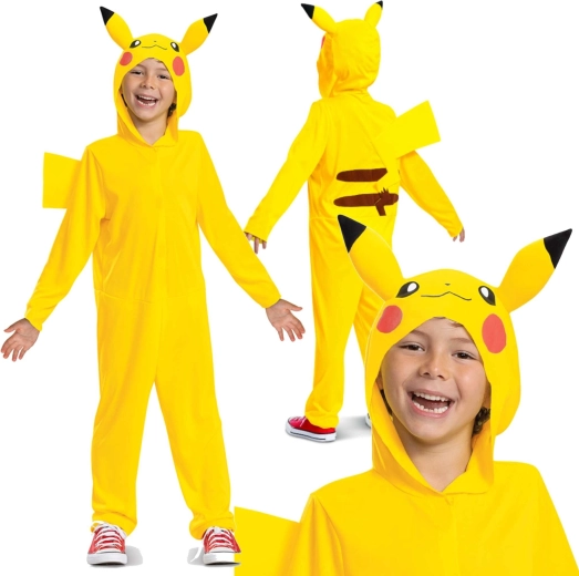 Detský kostým POKÉMON Pikachu kigurumi s kapucňou (109–126 cm, 4–6 rokov)
