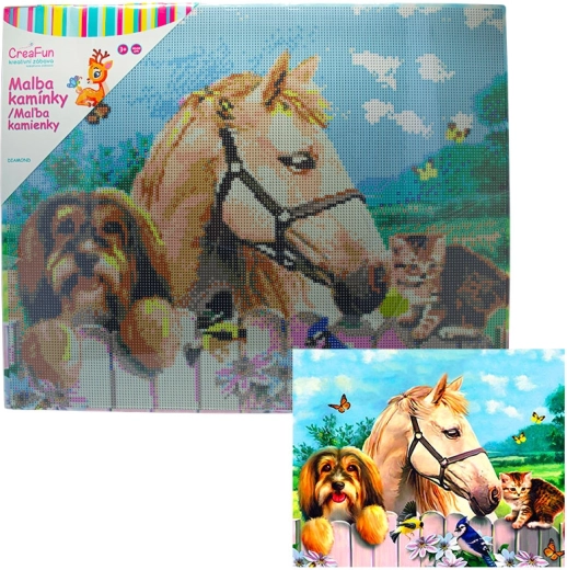 Diamantové maľovanie – chlapec, pes a mačka 40 × 50 cm