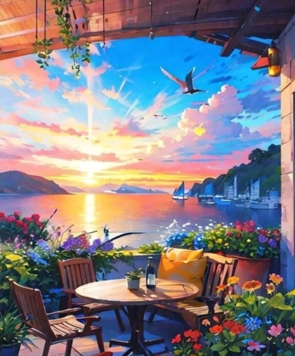 Diamantové maľovanie Posedenie pri jazere 30 × 40 cm