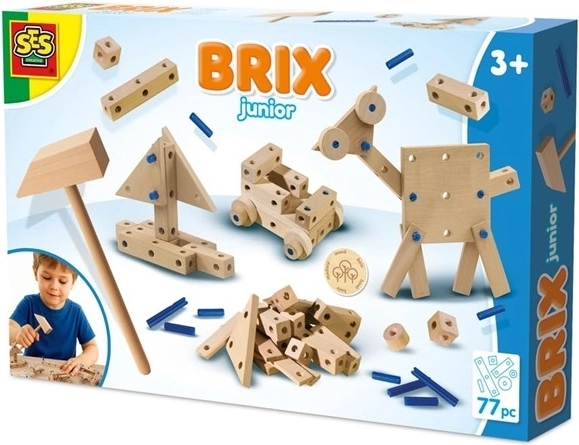 SES Brix junior drevená konštrukčná stavebnica s kladivkom