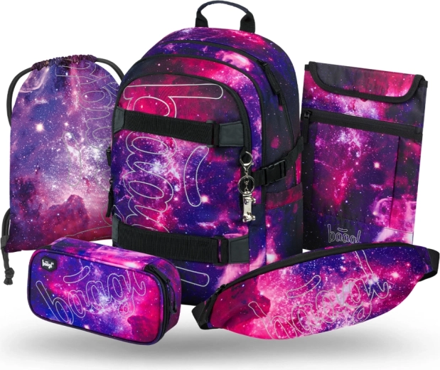 Baagl školský set 5 ks Skate Galaxy – batoh, peračník, vrecúško, ľadvinka a obal na notebook