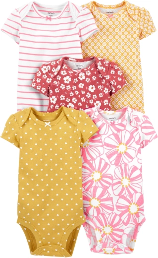 Carter’s dievčenské body s krátkym rukávom pink/yellow, 5 ks, veľ. 56 (NB)
