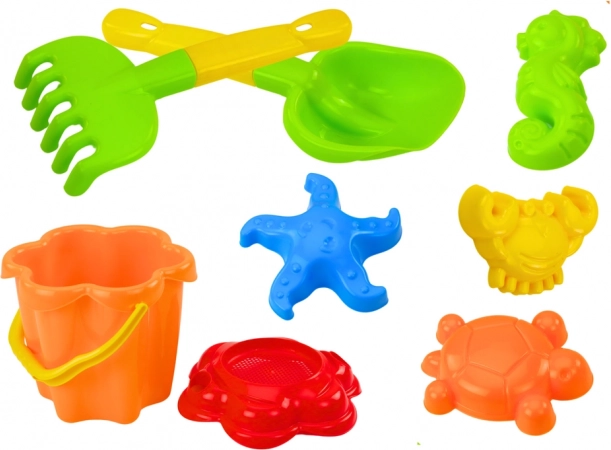 Sada pieskových hračiek s vedierkom, sitkom a formičkami, 8 dielov