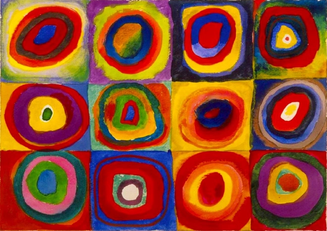 Puzzle 1000 dielikov – Wassily Kandinsky: Štúdia farieb – štvorce s kruhmi