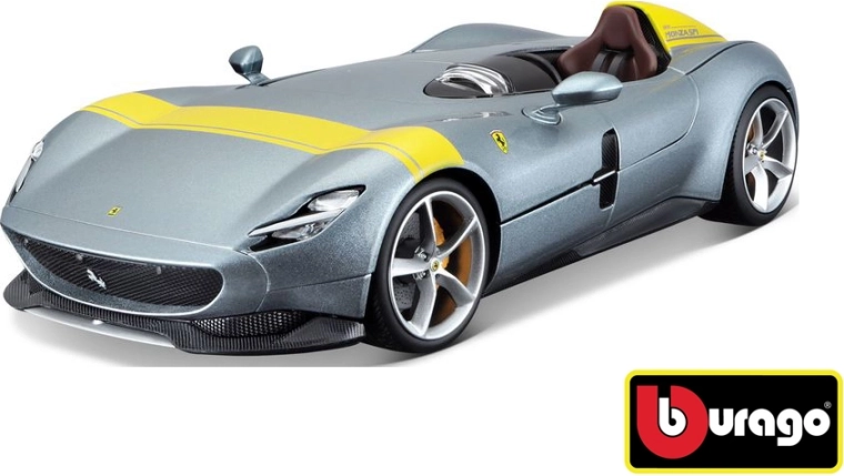 Bburago Ferrari Monza SP1 RACE+PLAY strieborný model auta 1:18