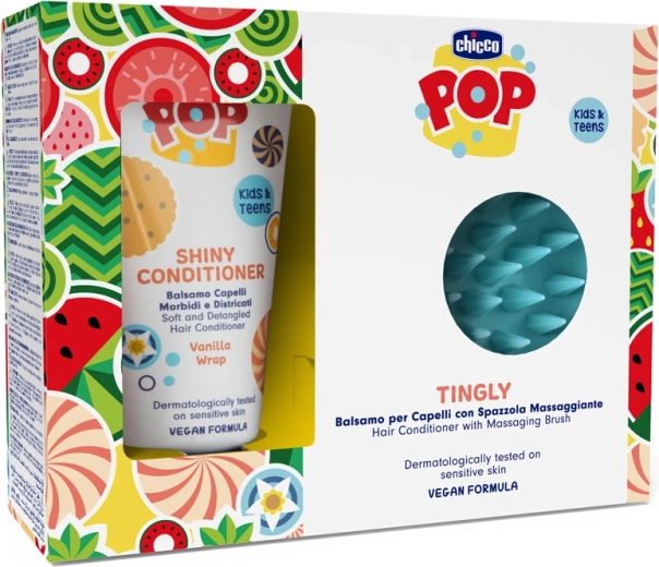 Chicco POP Vanilla Shiny kondicionér na vlasy 150 ml s masážnou kefou na pokožku hlavy