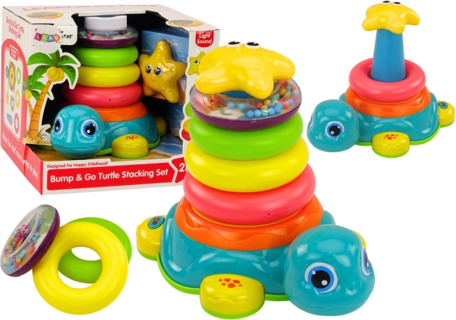 Pyramída Jazdiaca korytnačka 2v1 Skladacie Krúžky Svetlá Zvuky