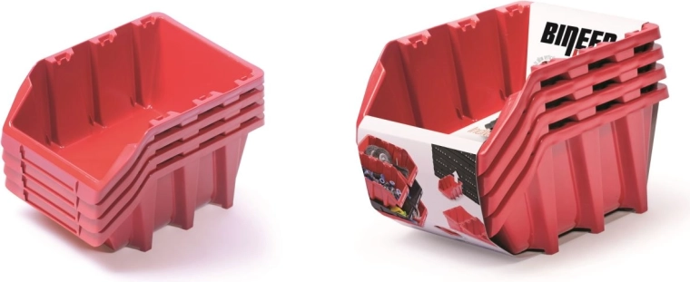 Sada úložných boxov BINEER Long, 4 ks, červená