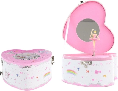 Hudobná šperkovnica s baletkou – srdce, ružová