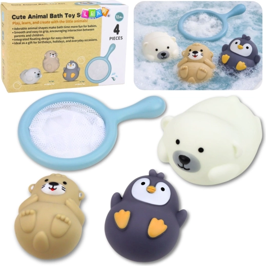 Sada kúpacej hračiek s pastelovými zvieratkami a sieťkou, 4 ks