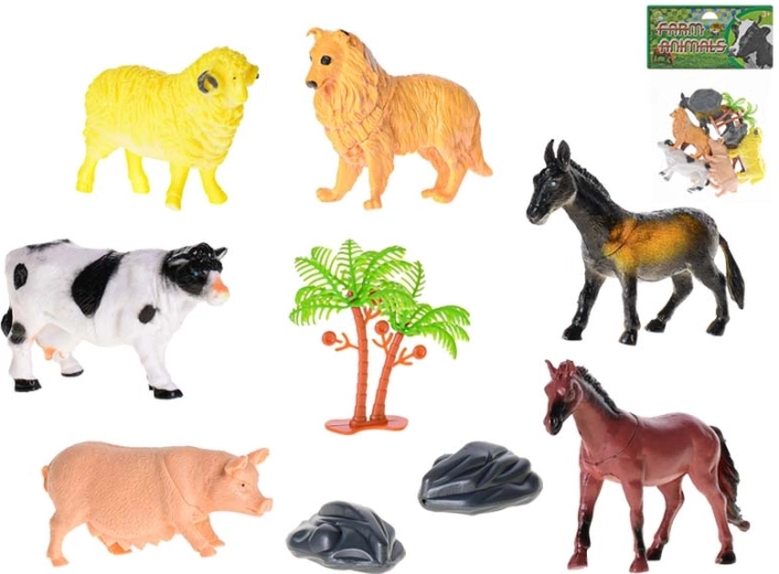 Sada farmárskych zvieratiek 8–10 cm, 6 ks s doplnkami