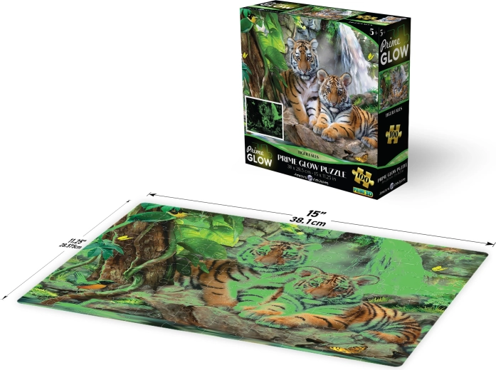 Svetielkujúce 3D puzzle – tiger pri vodopáde, 100 dielikov