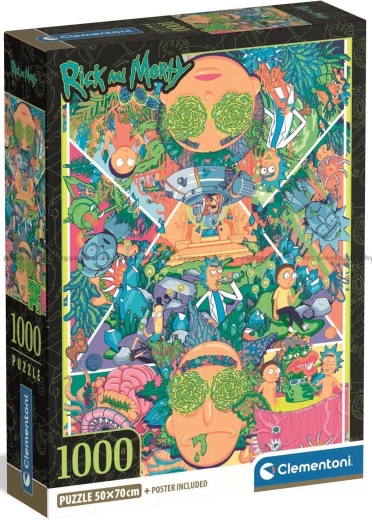 Puzzle CLEMENTONI Rick and Morty – psychedelická koláž 1000 dielikov