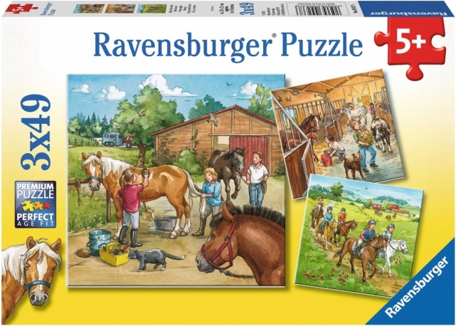 Ravensburger puzzle Deň u koní 3x49 dielikov
