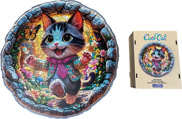 Drevené puzzle štýlová mačka