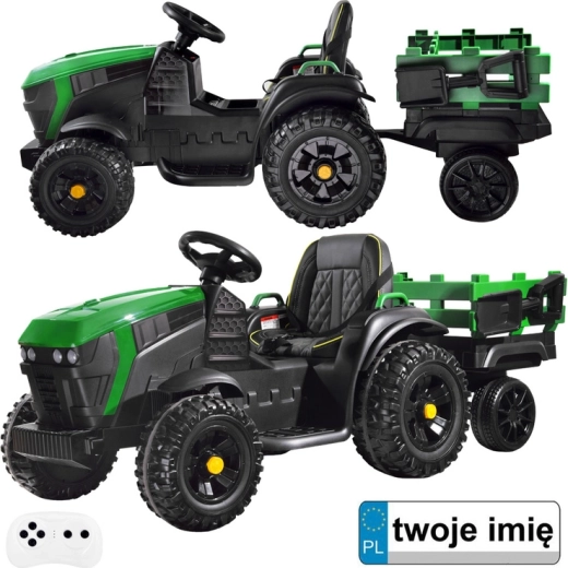 Detský elektrický traktor s prívesom – zelená
