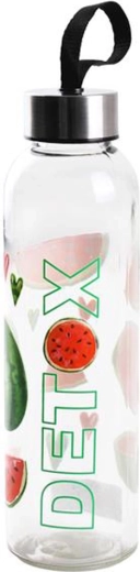 Sklenená fľaša na vodu Detox 0,5 l s ovocným motívom