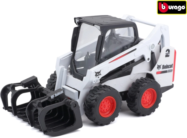 Bburago 10 cm Bobcat S590 šmykom riadený nakladač s kliešťovým uchopovačom