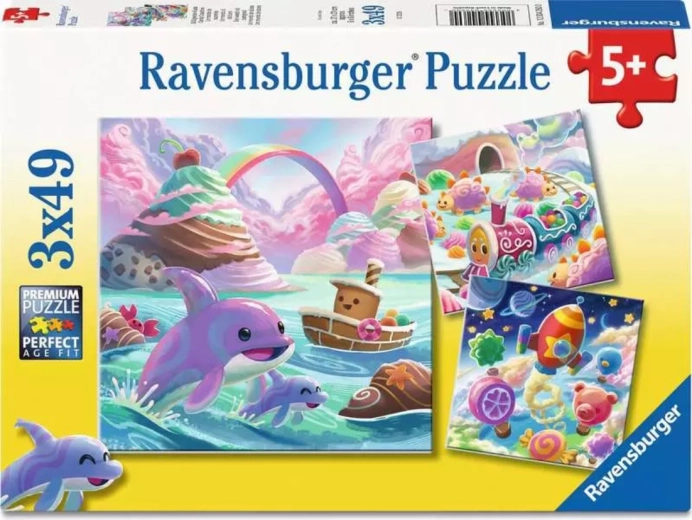 Ravensburger puzzle Sladké kráľovstvo 3×49 dielikov
