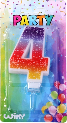 Párty sviečka v tvare čísla 4 s hviezdami
