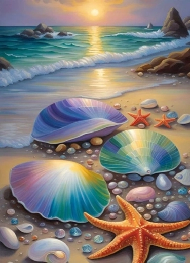 NORIMPEX Maľovanie podľa čísel Farebné mušle na pláži 40 × 50 cm