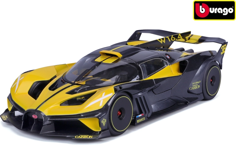 Bburago Bugatti Bolide kovový model v mierke 1:18 čierny/žltý