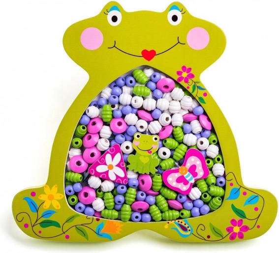 Drevené koráliky na navliekanie - žabka