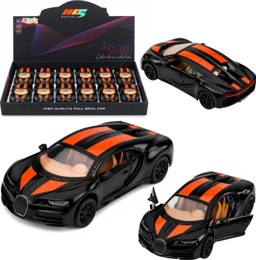 Kovové športové auto s efektmi a spätným pohonom pull-back 1:32 čierne