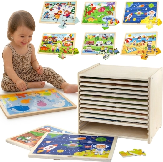 Viga Drevená súprava puzzle so stojanom - 12 ks
