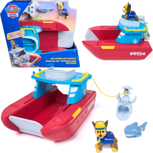 Spin Master PAW Patrol Sea Patroller – záchranná loď pobrežnej hliadky s figúrkou Chase a žralokom
