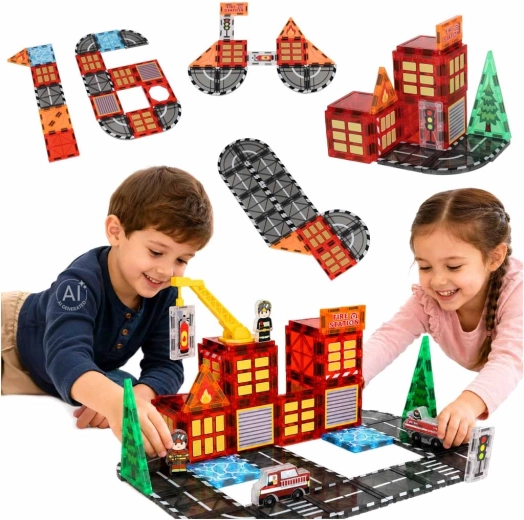 Magnetické konštrukčné 3D kocky – hasičská stanica (48 dielov)