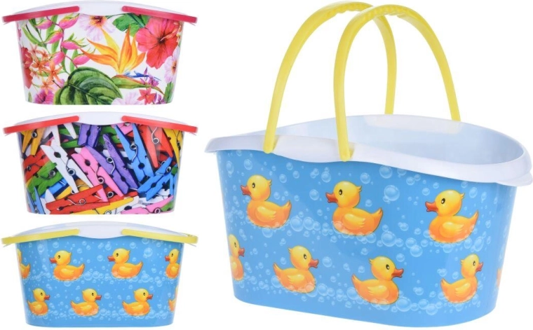 Okrúhly košík na štipce 28 × 10 × 15 cm, plast, mix dekorov