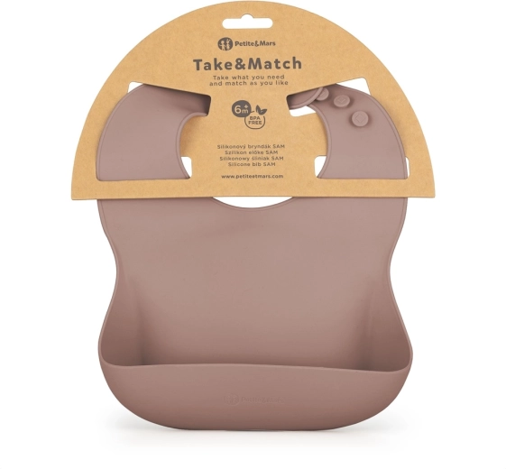 Petite&Mars silikónový podbradník Take&Match Velvet Latte 6m+
