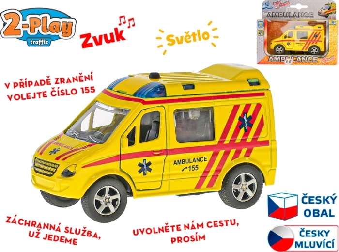 Sanitka 2-Play Traffic 11 cm, kovová, spätný chod, slovenské hlásenie a svetlá