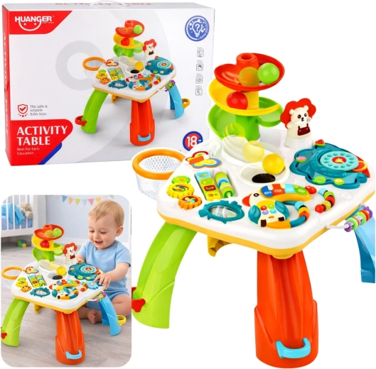 Interaktívny vzdelávací stolík s piánkom, šmykľavkou na loptičky a svetelnými efektmi