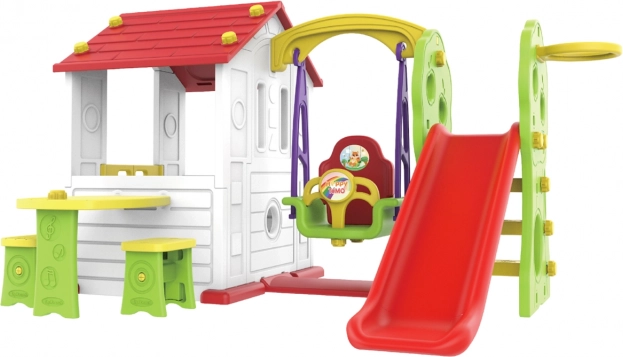 Záhradný domček 5v1 s červenou strechou pre deti