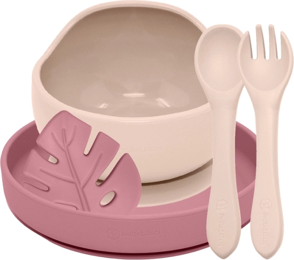 Petite&Mars silikónová jedálenská súprava Take&Match Desert Sand a Dusty Rose pre deti od 6 mesiacov – 4 ks