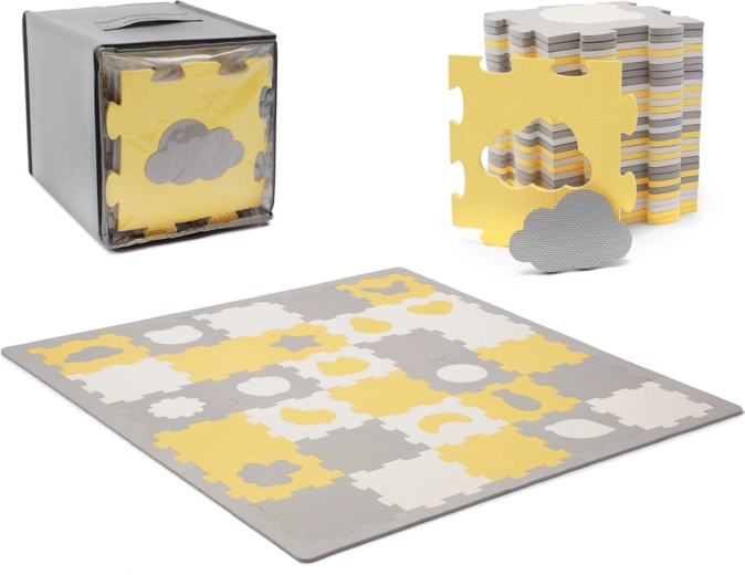 Kinderkraft penová podložka puzzle Luno Shapes, 185 × 165 cm, žltá, 30 dielikov