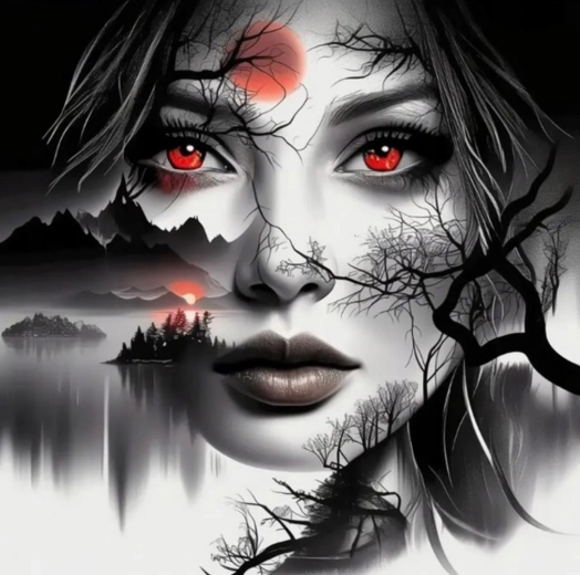 Diamantové maľovanie – žena s červenými očami 30 × 40 cm