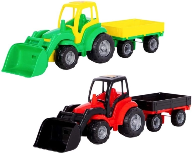 Veľký plastový traktor s prívesom a radlicou - 1 kus