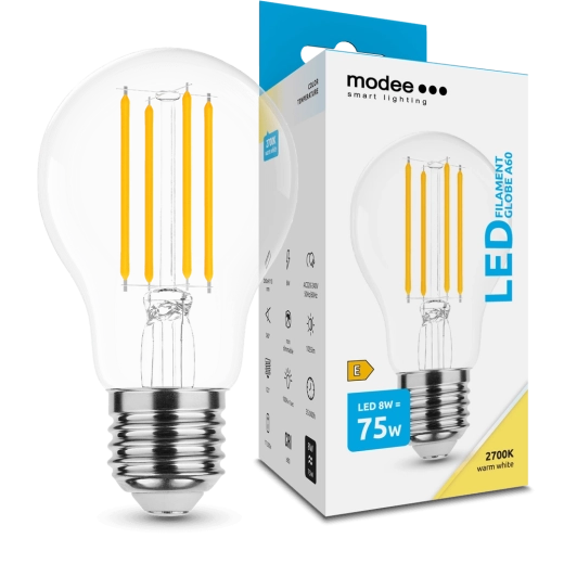 Modee Smart Lighting LED vláknová žiarovka Globe E27 8 W teplá biela