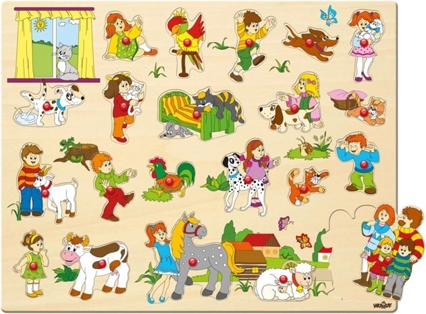 Woody drevené vkladacie puzzle s úchytmi, 21 dielikov