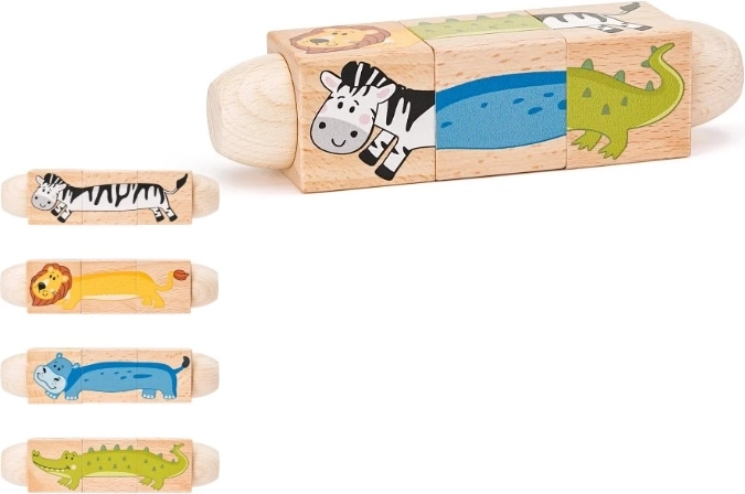 Drevená otočná skladačka Woodyland Twist so zvieratkami