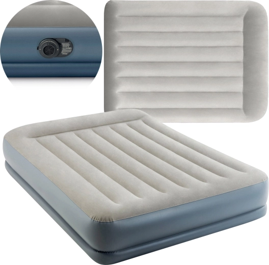 Nafukovacia velúrová posteľ INTEX Pillow Rest Mid-Rise, dvojlôžko s elektrickou pumpou 203 × 152 × 30 cm