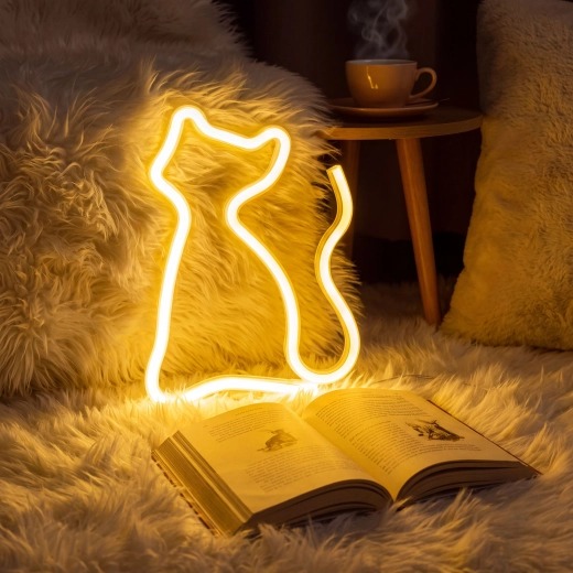 Neónová LED lampa mačka s teplým bielym svetlom