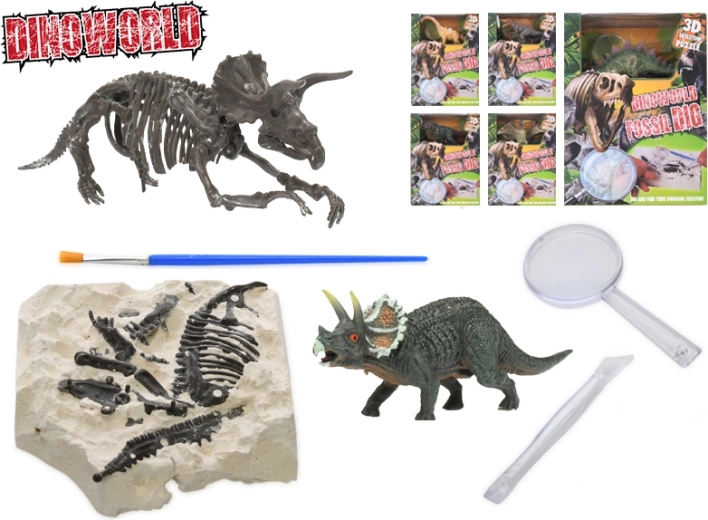 Dinoworld dinosaurus 12 cm so skamenelinou v sade – paleontologická sada pre deti