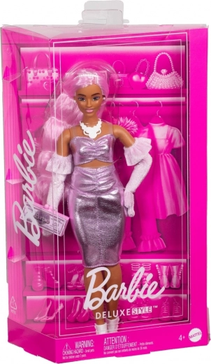 barbie deluxe style bábika v metalických ružových šatách